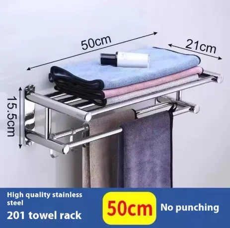 Towel Rack 40/50/60cm with Movable Hooks Steel Bathroom Kitchen Towel Holder Wall Mounted Rack for Home Hotel Accessories