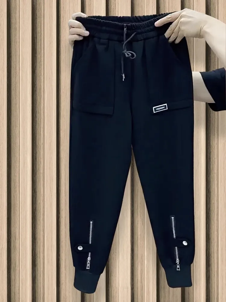 Pantaloni della tuta ispessiti Autunno Inverno Foderato in pile Pantaloni Harlan caldi Moda donna Y2k Pantaloni sportivi dimagranti allentati Donna 4