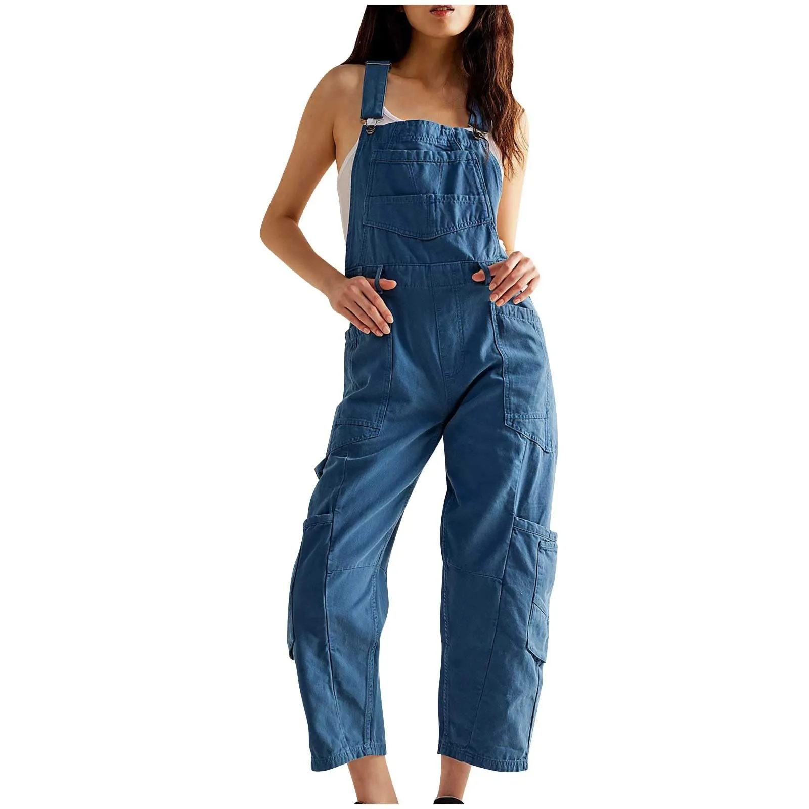 

Womens Denim Jumpsuits Sleeveless Adjustable Strap Cross Back Cuffed Hem Rompers Pnats For Women traf 2024 woman jumpsuits