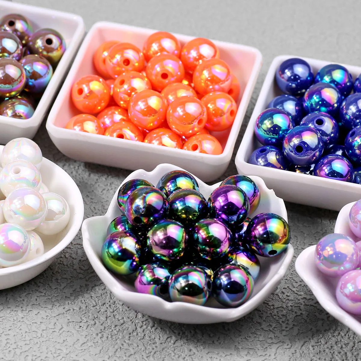 16mm 20Pcs Pen Beaded Acrylic Round Loose Beads AB Color for Jewelry Making Handmade Craft Supplies Bracelet Necklac