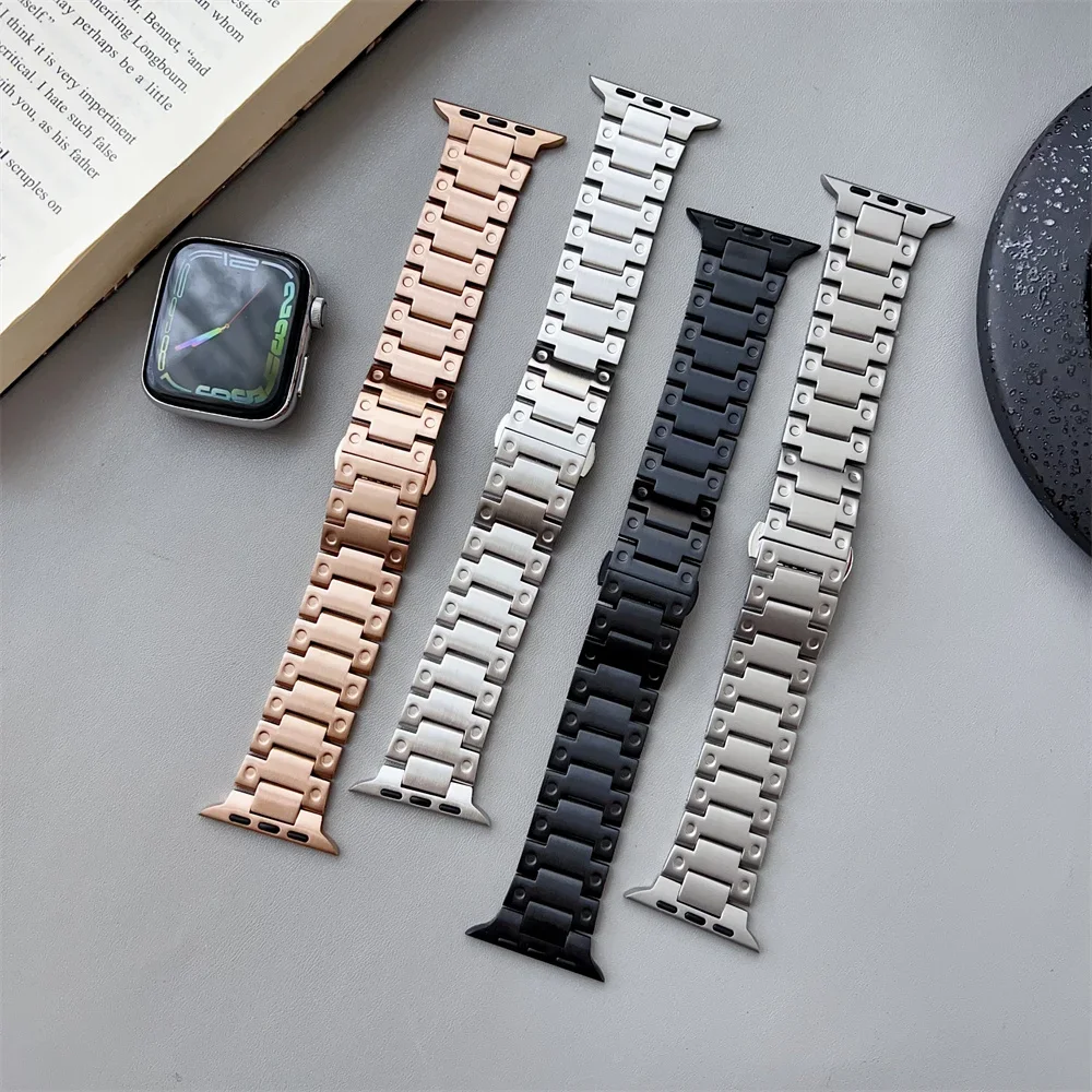 

Ремешок из нержавеющей стали для Apple Watch Band Series 9 8 7 6 5 Ultra 49 мм 45 мм 44 мм 41 мм 40 мм 42, металлический деловой браслет для iwatch Ultra2