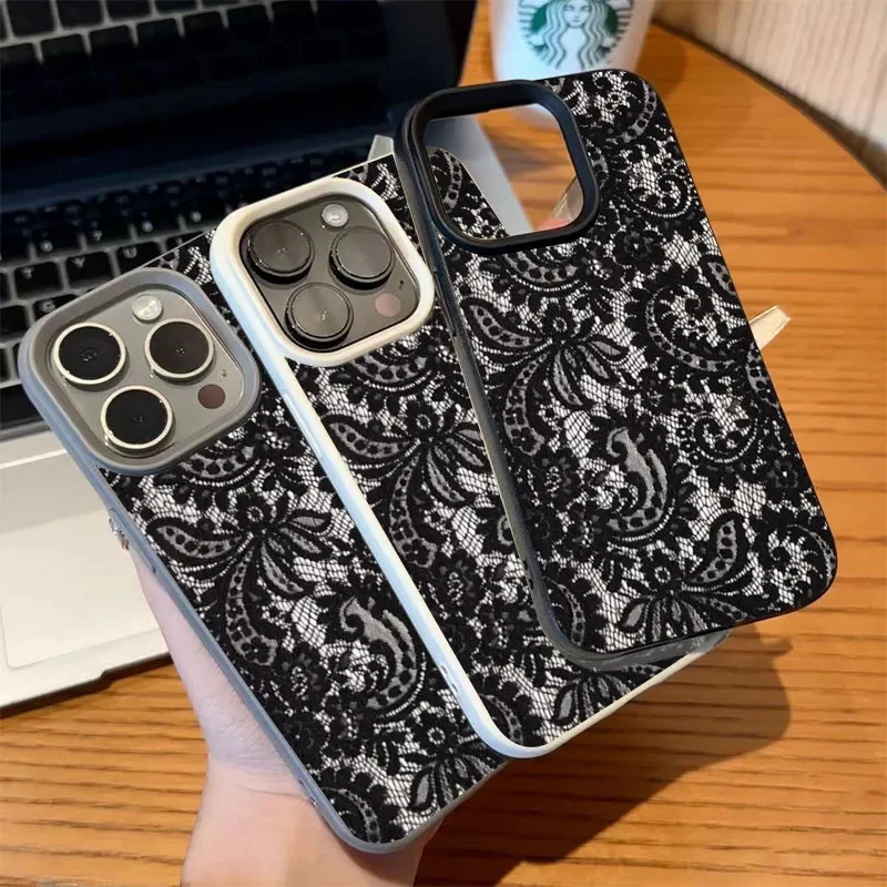 Elegant Lace Pattern Lychee Texture Phone Case