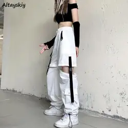 Casual Pants Women Cargo Korean Style Solid Spring Young Ladies Elastic Waist Popular Street Wear  Simple Ins Cozy Cool