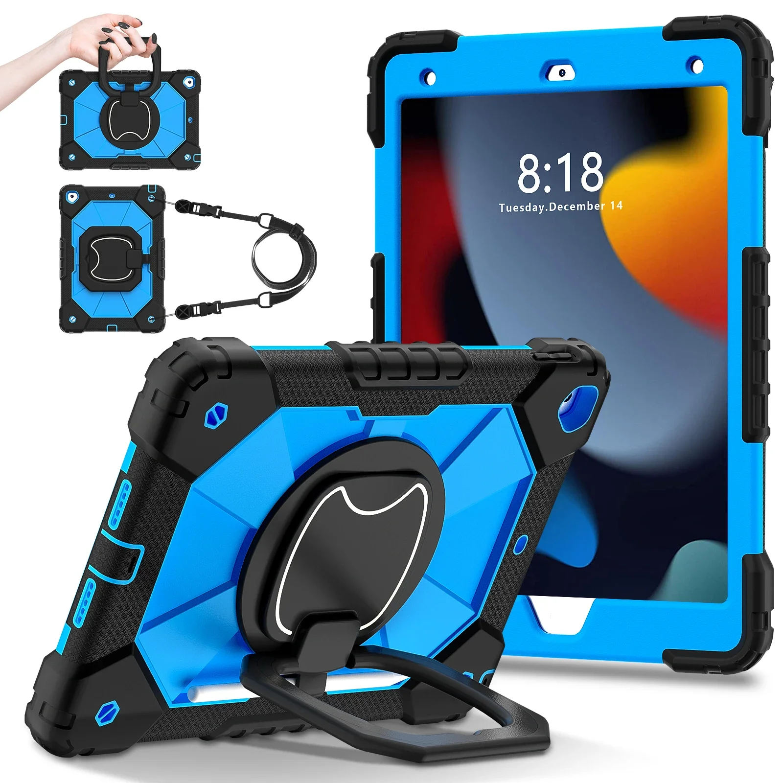 Heavy Duty Shock-Resistant Rotating Stand Tablet Case Cover