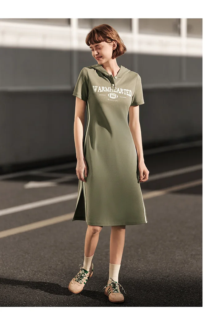 Jumpsuit For Women Letter Print And Color-Blocked Sports Style New In Summer Slim Fit Hooded Mid-Length Dress