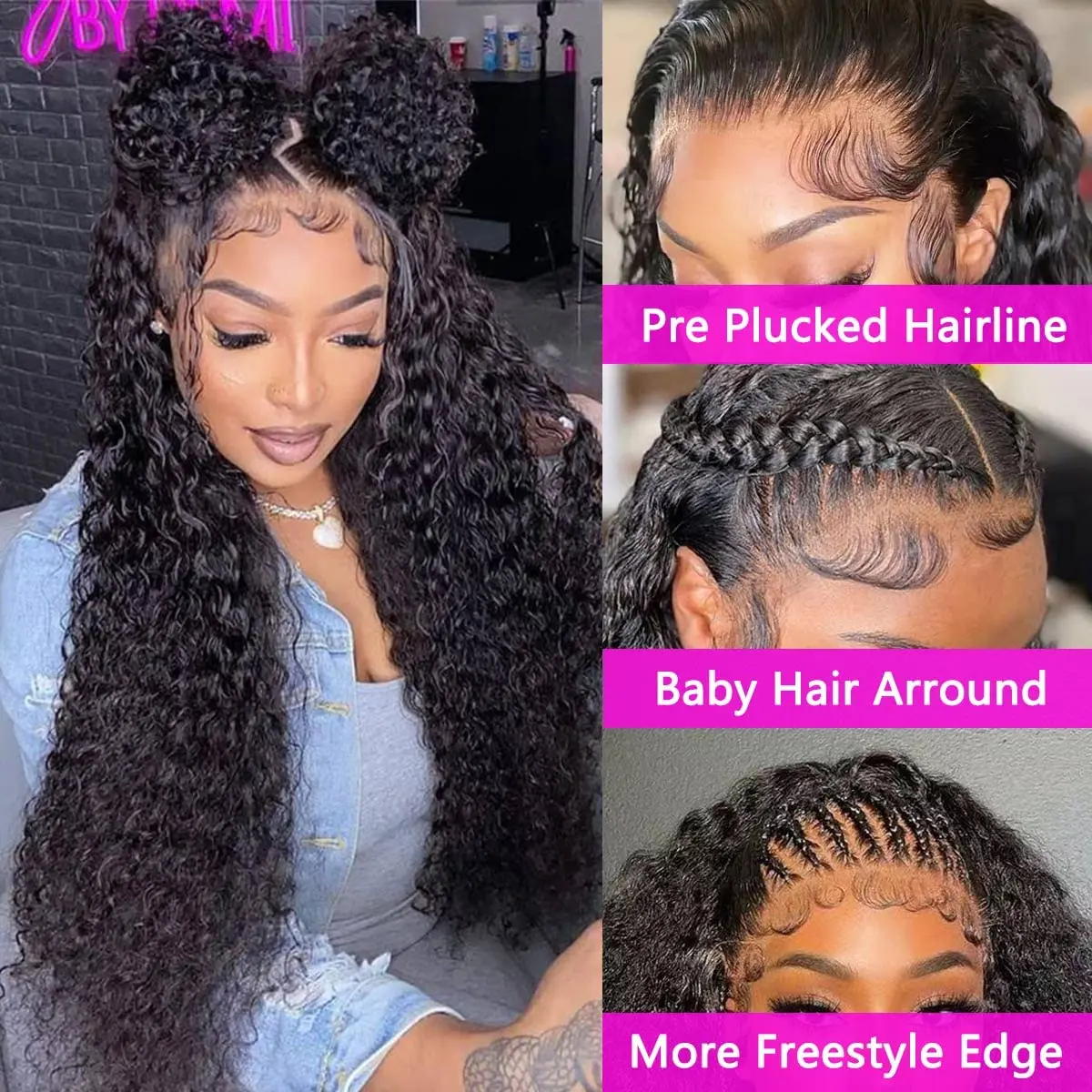 Human Hair Wig 250 Density 360 Full Lace Wig Pre Plucked Deep Curly Lace Front HD Transparent frontal
