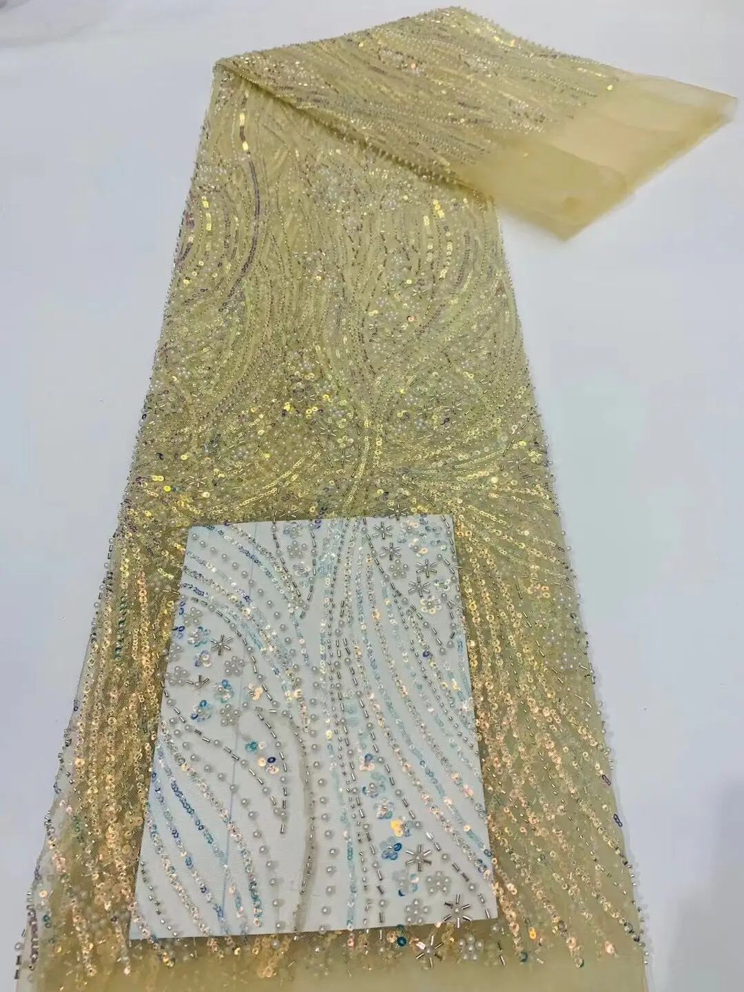 

African Lace Fabric Embroidered Nigerian Lace Fabrics ZH-11012813 High Quality French Tulle Lace Fabric With Beads