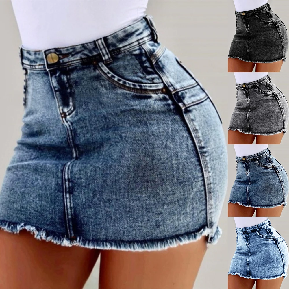 

⭐ Summer Womens Jean Skirts HIgh Waist Short Denim Bodycon Skirt Frayed Raw Hem Skirts Dresses Holiday Beaches