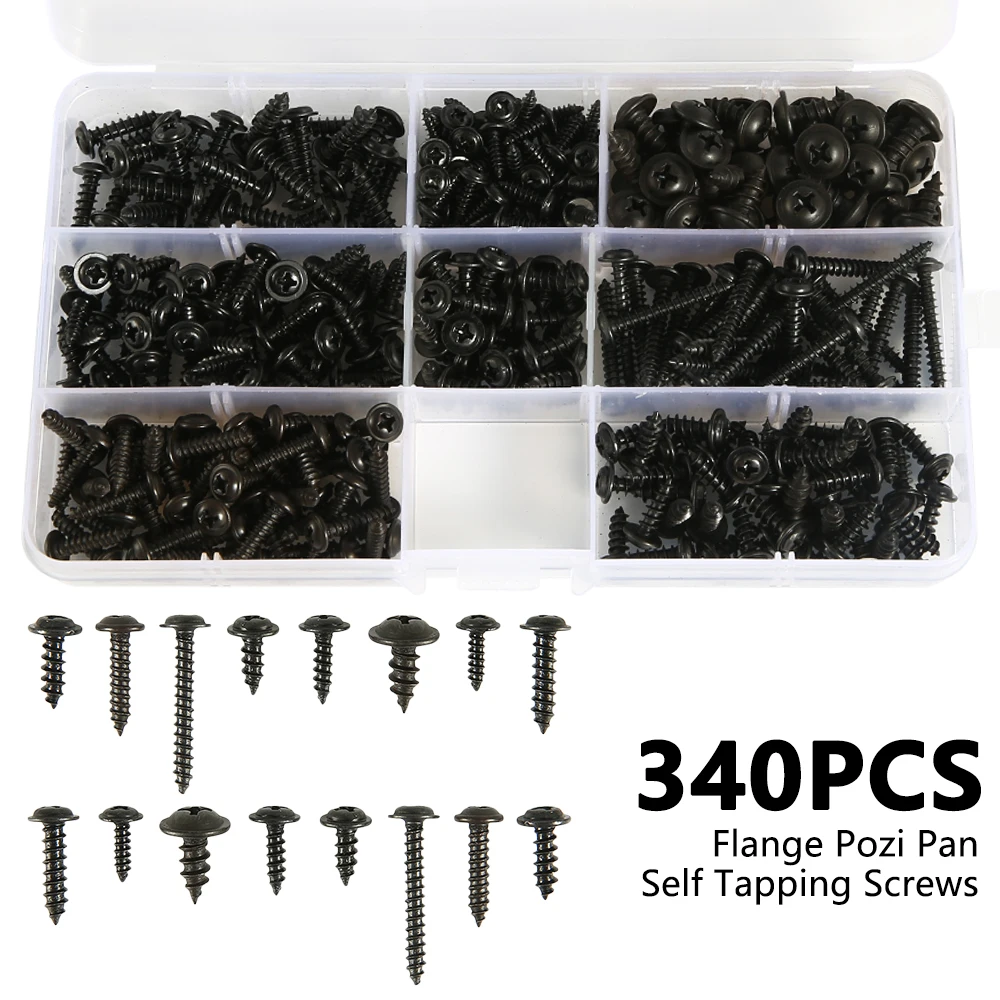 Self Tapping Screw Set Pan Head Tapping Screw Cross Head M3/M4/M3.5/M4.8 Assortment Kit Black Furniture Carbon Steel