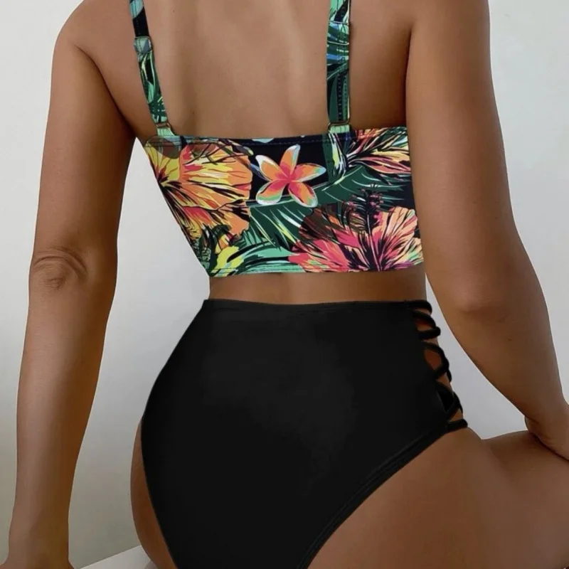 2024New Sexy Hard Cup Steel Bracket Printed Split SwimsuitbikiniWholesale Hot Sale