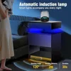 Nightstand Set 2,Nightstand with Charging Station,Induction Light and LED Light,Bedside Table with Drawers,Modern End Side Table 4