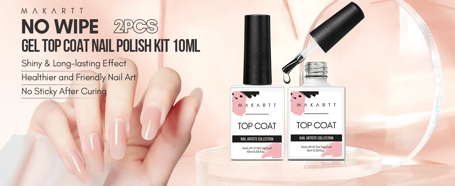 Description Picture 2 of item2 PCS Top Coat Kit, MAKARTT Soak Off Nail Gel No Wipe Top Coat 10ml for UV LED Gels Polish Nails Extension Gel 3D sculpting Gel