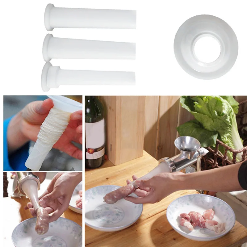 3pcs/set Meat Grinder Sausage Stuffer Filling Tubes DIY Sausage Maker Funnels Nozzles with 1PC 5.7cm Base Kitchen Tools sausage stuffing machine
