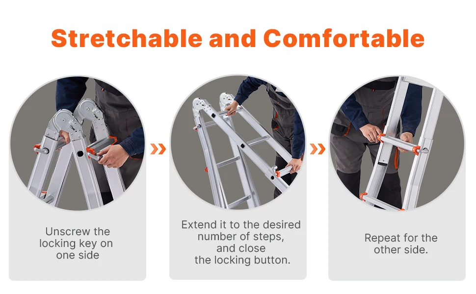 SucceBuy Telescoping Ladder A Frame Compact Aluminum Extension Ladder Multi-Function Portable Collapsible RV Ladder for Homework
