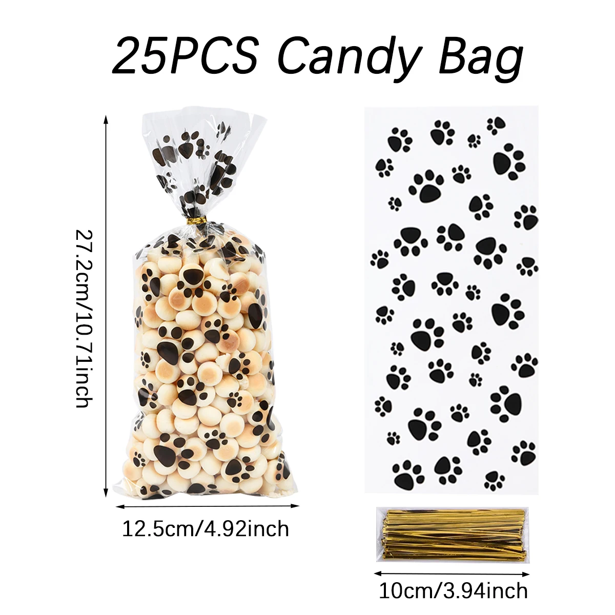 100 Sacchetti Cellophane A Forma Di Zampa Per Feste Animali - Con Lacci