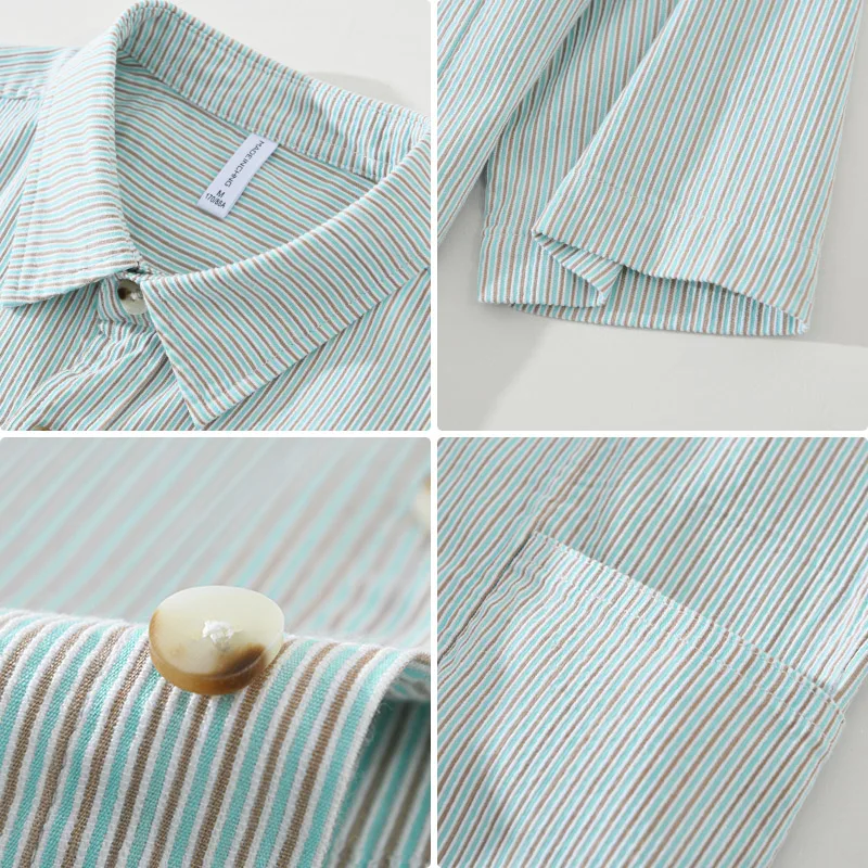 Cotton Casual Shirts Men Casual Fashion Striped Short Sleeve Shirt Man Loose Large Size Button-up Shirt