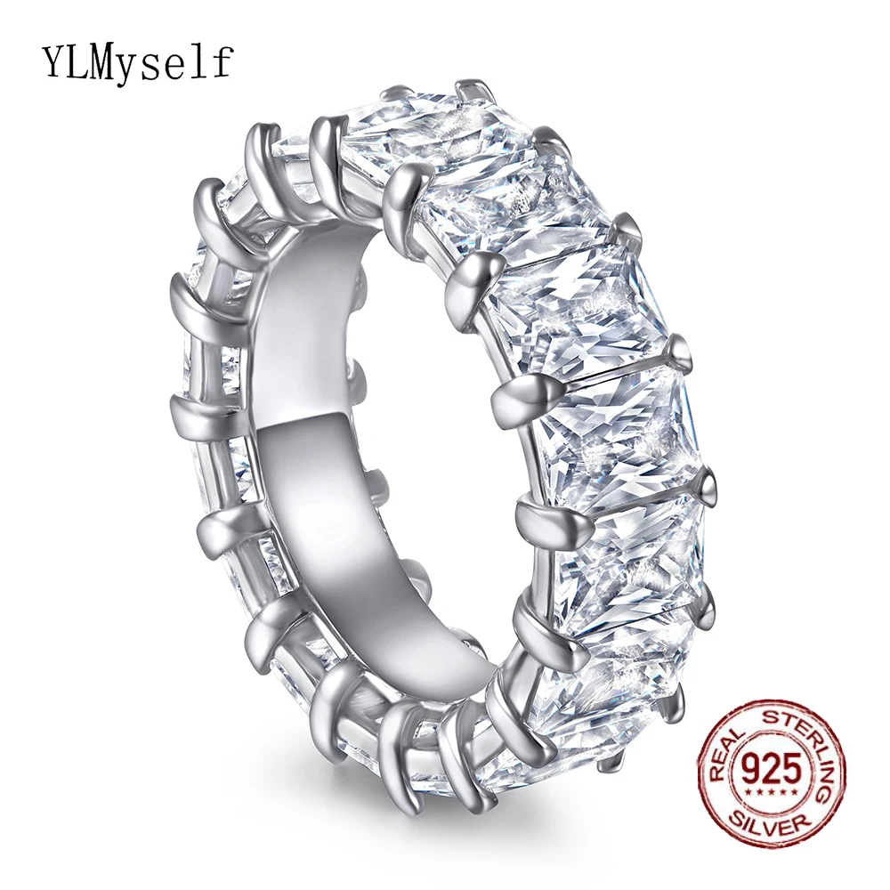 

Real 925 Silver Eternal Rings Pave 4*6 mm Rectangle Cubic Zircon Pretty Fine Jewelry For Women