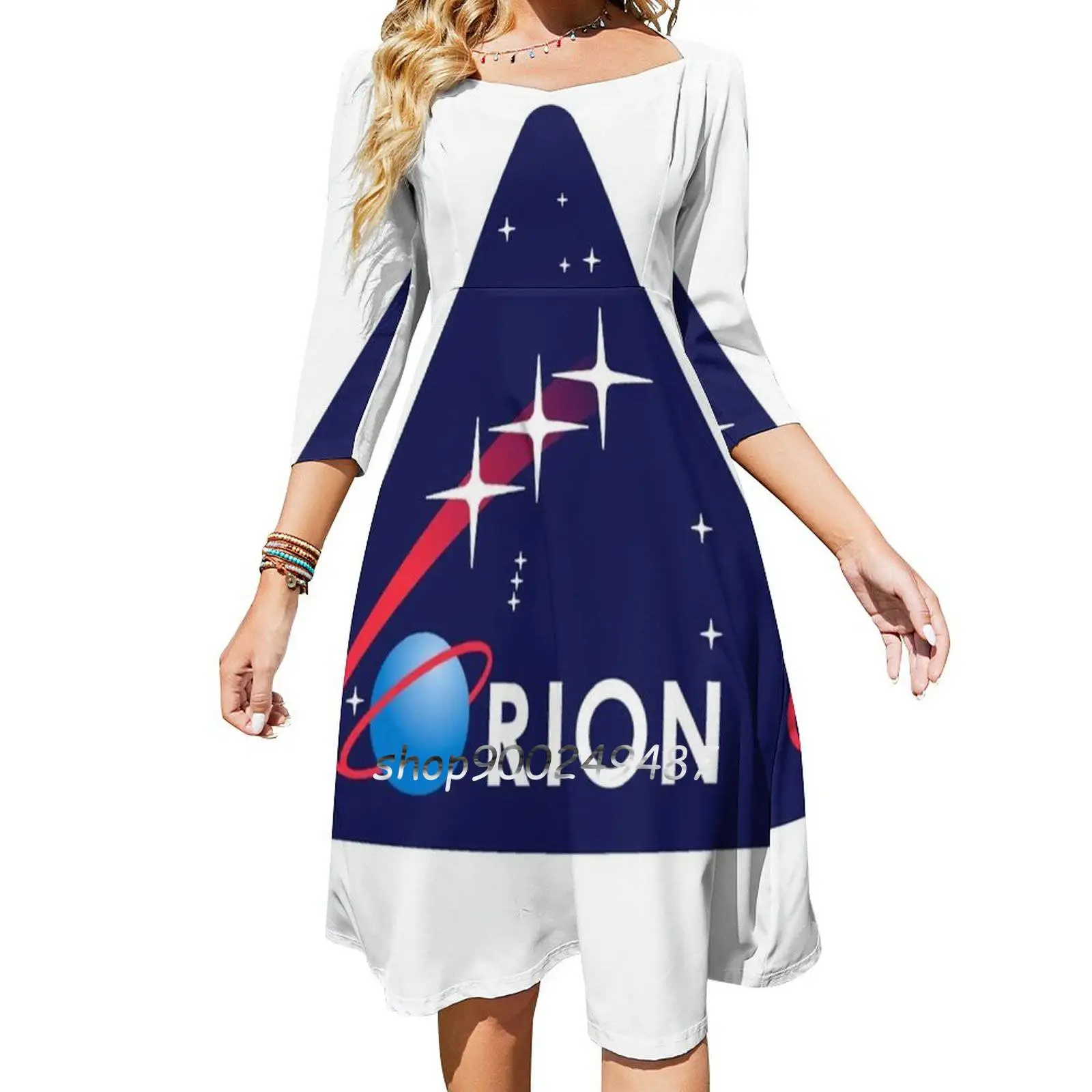 

Square Neck Dress Sweet Summer Dress Women Elegant Halter Print Dress Spae Mars Galaxy Universe Sun Moon Planets Space Mission