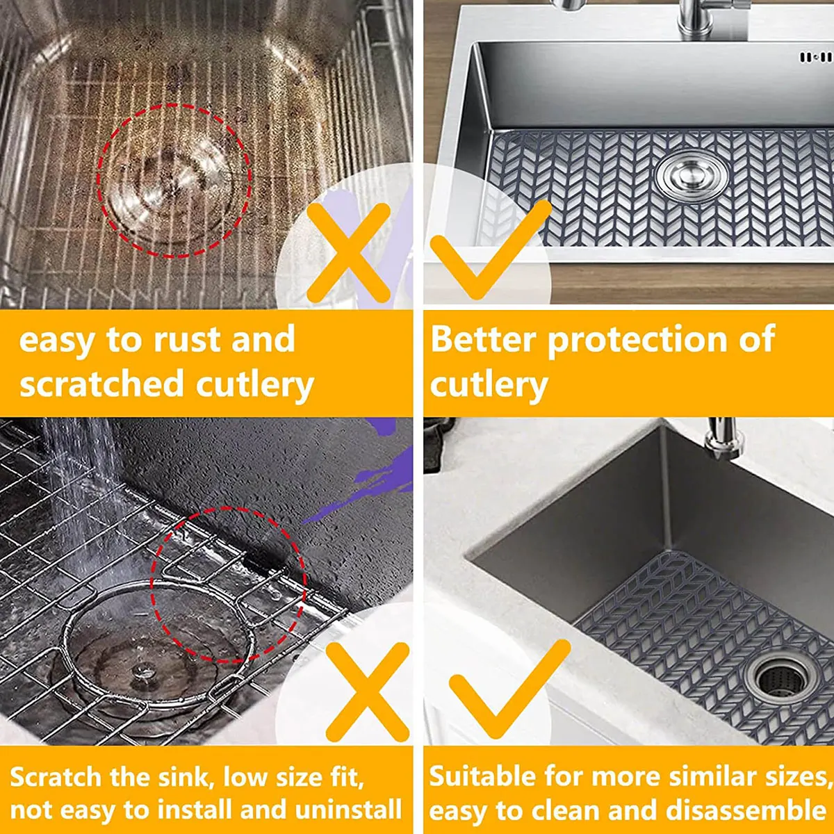 Silicone Sink Protector Kitchen Dishes Draining Bottom Sink Mat Heat-Resistant Grid Tableware Drying Pad Center Drain faucet mat kitchen faucet splash pad