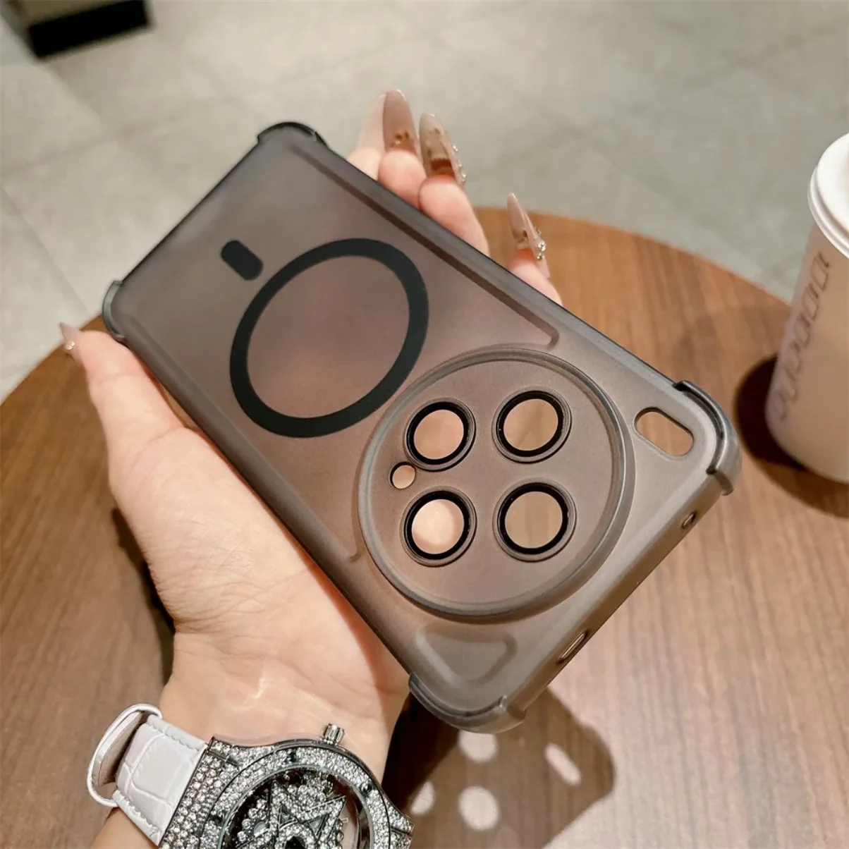 Matte Frosted Shockproof Magnetic Phone Case with Lens Protector