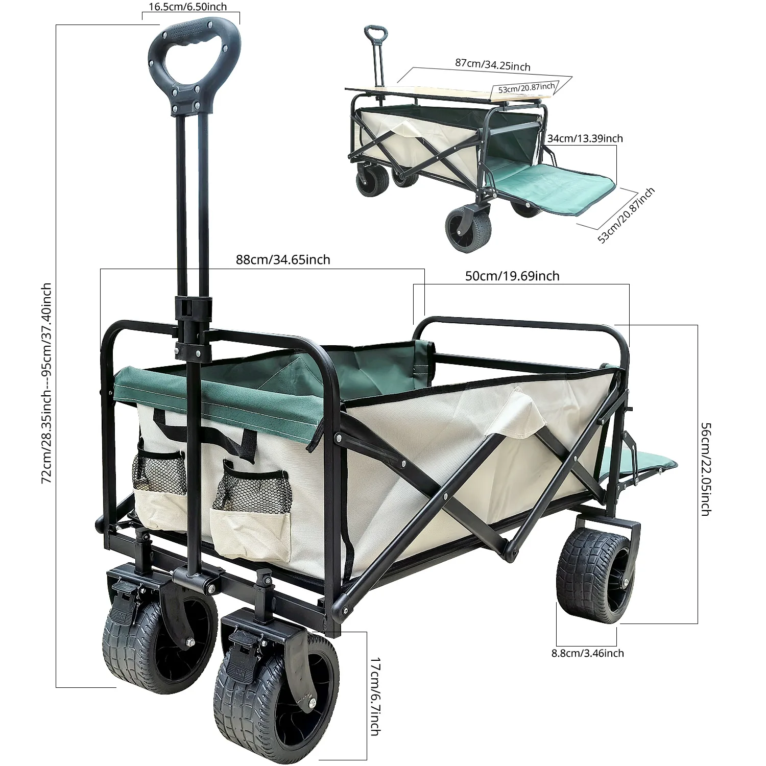 Extra Long Extender Outdoor Wagon Cart Large Capacity Utility Folding Cart Camping Picnic Trolley Beach Collapse Folding