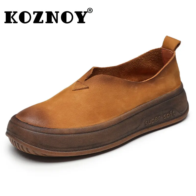 

Koznoy 3.5cm Cow Suede Genuine Leather Women Shoes Leisure Ladies Slip on Comfy Flats Artistic Natural Summer Round Toe Loafer