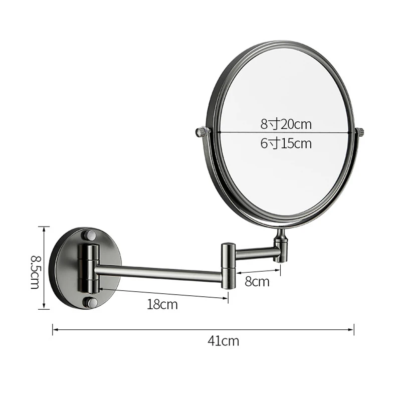 Telescopic Folding Makeup Mirror Wall Hanging Free Punching Bathroom Accessories Black Metal Magnifying Beauty Round 6