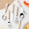 New Design Baby Feeding Solid Food Spoon Fork Set BPA Free Ceramic Handle Cartoon Crab Stainless Utensil Children's Tableware 2