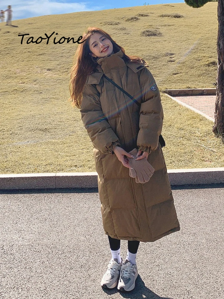 

Korean Thick Solid Long Parkas Jacket Woman Turn-down Collar Coat Long Sleeve 2023 Winter Female Cotton Warm Hooded Casual Coats