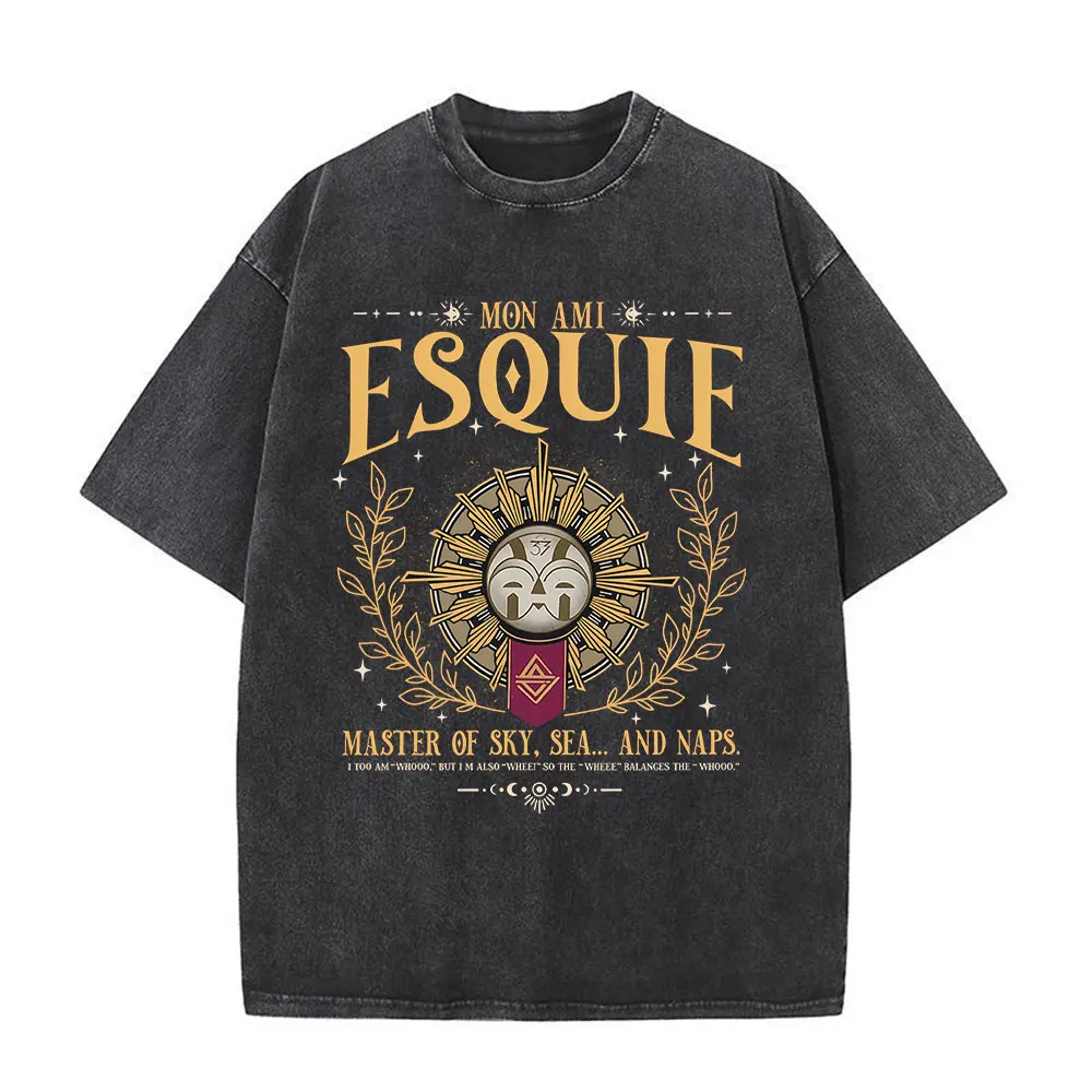 Esquie Clair Obscur Expedition 33 Camiseta Lavada Vintage Manga Curta