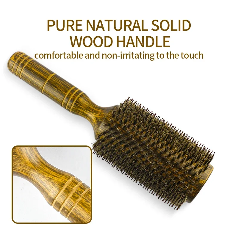 Professional 65mm Wood Round Hairbrush Roll Hairdresser Combs Boar Bristle Curly Hair Brush Straightening Brush For Hairdresser 3