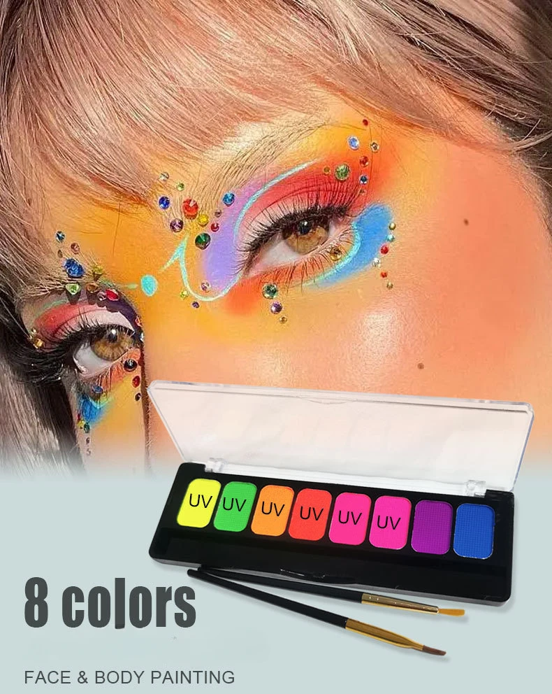 8-Color Water-Soluble Fluorescent Body Paints Halloween Dark Night Glow Paintbrush DIY Quick Dry Camouflage Paste Eyeline Makeup 5