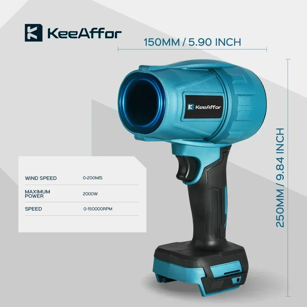 KEEAFFOR 2000W 200M/S Brushless Turbo Fan Cordless Violent Handheld Dust Blowing Tool Electric Air Blower for Makita 18V Battery 3