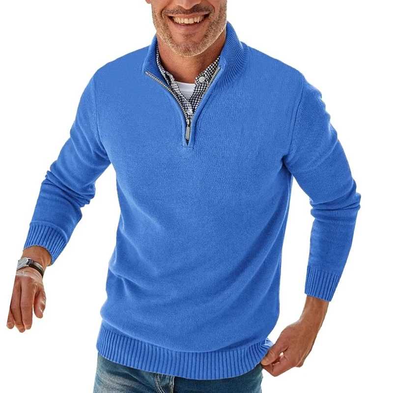 Men Long Sleeve Zipper Pullover Sweater Fit Mock Neck Casual Knitted Polo Sweater Warm Turtleneck Pullover Sweater Work Jumper