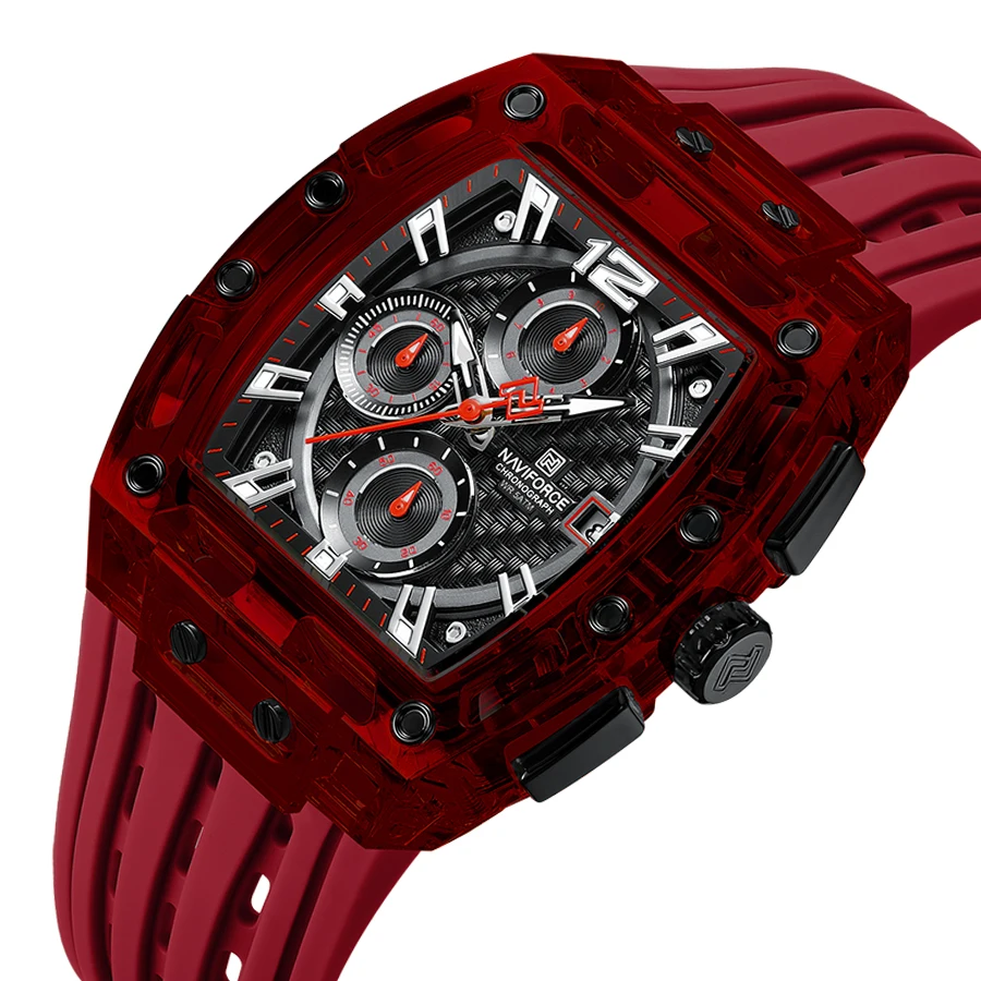 NAVIFORCE Black Silicone Strap Military Sports Chronograph Watch for Men
