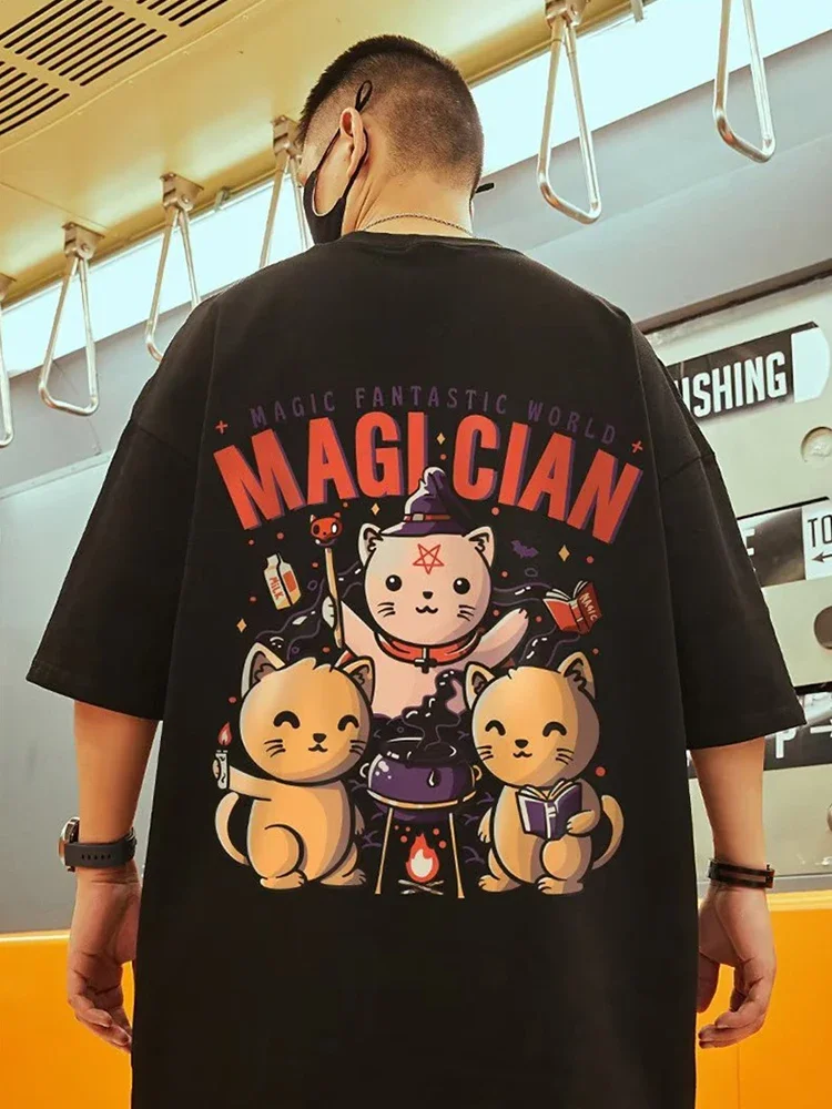 thumbnail image 1 of Camisetas con estampado divertido de Anime Magi Cian Cat para hombre, camisetas casuales de algodón de verano, camisetas de manga corta, camisetas de cuello redondo Y2K, 1 of 5