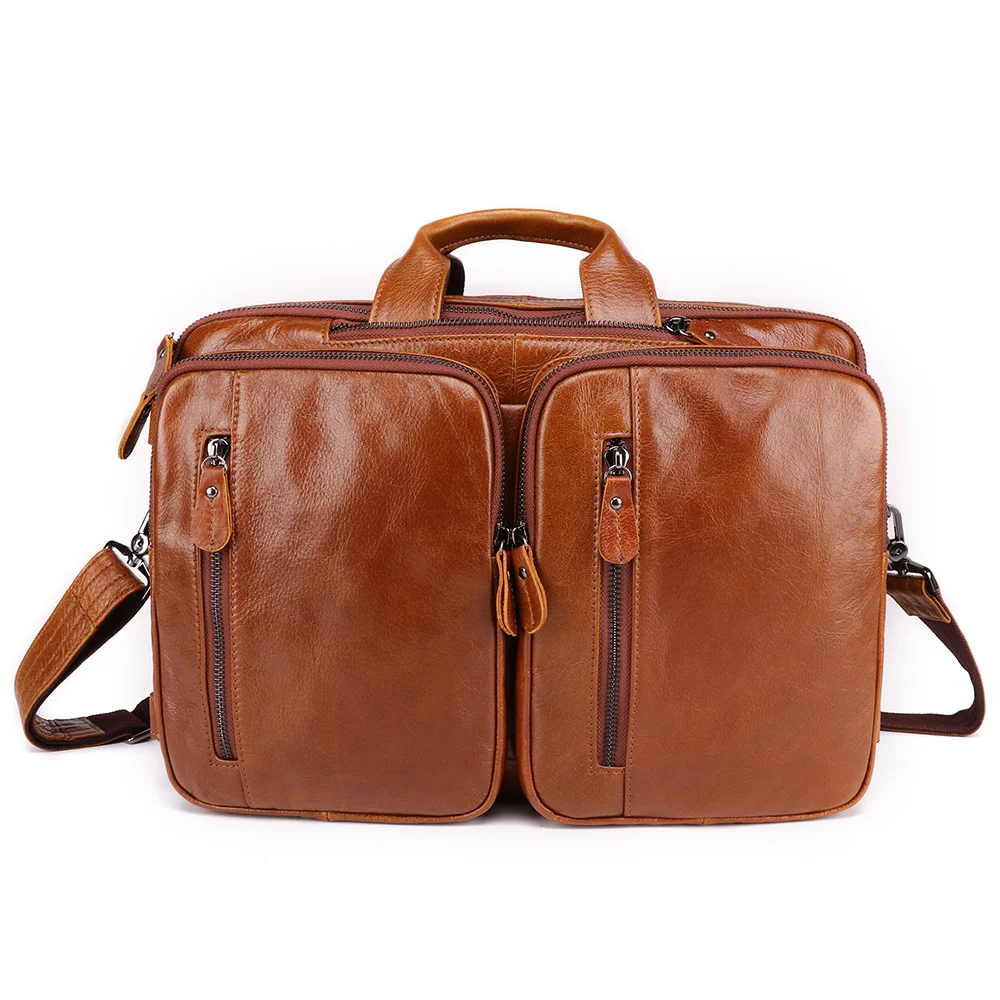 

Men's Briefcase Genuine Leather Messenger Bag 15.6" Laptop Large Capacity Shoulder Bag 3 Use Multifunctional Handbag Tote