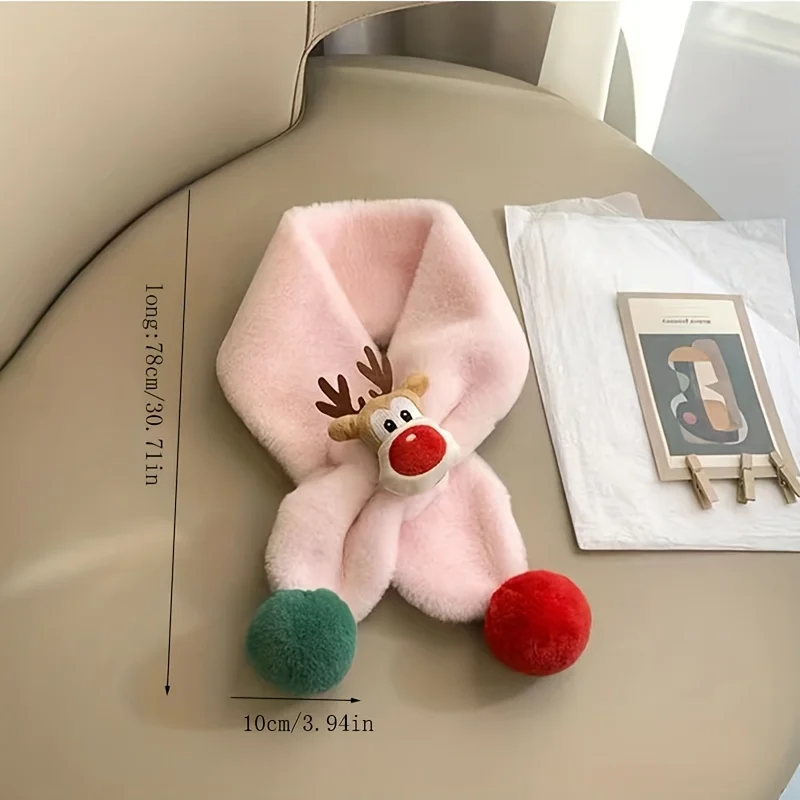 1Pcs Warm and Cute Christmas Deer Scarf, Autumn and Winter Baby Plush Scarf for Girls Boys Holiday Party, Daily Wear