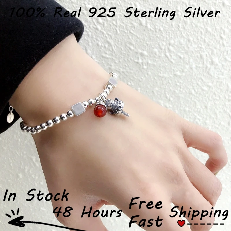 

Pulseras Joyas Plata De Ley Sterling Silver Beads Luxury 925 Prata Mujer Ball Fortune Cat Red Agate Bracelet Lux Jewelry 팔찌 2022