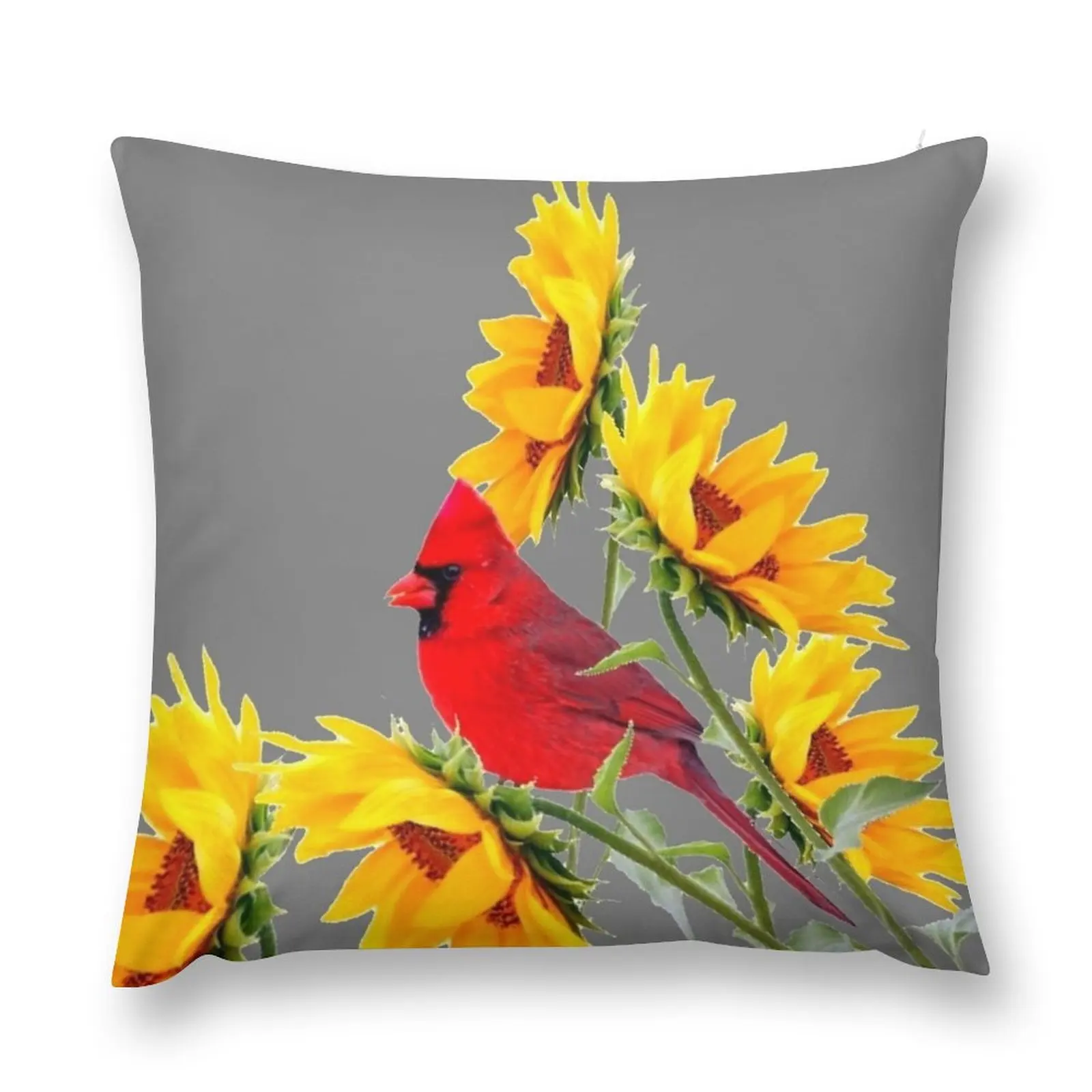 

RED CARDINAL & YELLOW SUNFLOWERS ON GREY A,RT Throw Pillow pillow cover christmas Luxury Pillow Case Sofa Cushion Cover