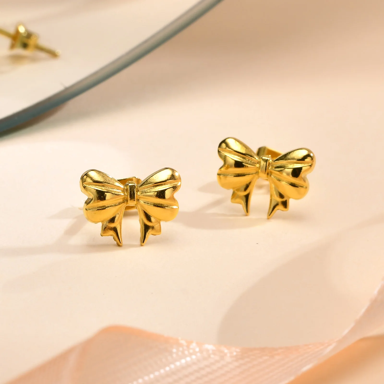 Cute Gold Bow Earrings For Women - 2 Pairs Dainty Minimalist Rhinestone Studs, Perfect For Everyday Or Gifting