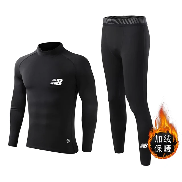 Men's Sports Tights Compression Underwear Warm Base Layer Thermal Shirts Pants Fleece Kids Thermal Underwear Winter Jogging Wear black