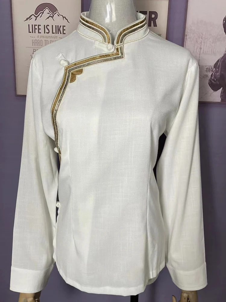 

Тибетская одежда для женщин на осень, новая вышитая эластичная хлопковая льняная рубашка из Пномпеня, юбка из тибетского гуочана, блузка