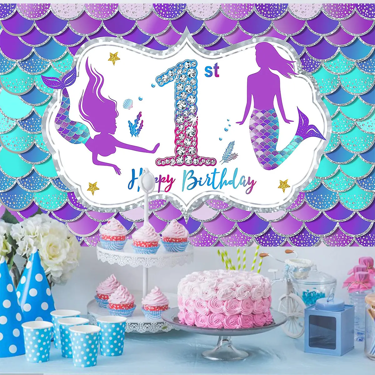 Little Mermaid Fish Scale Tail Background Mermaid Birthday Party