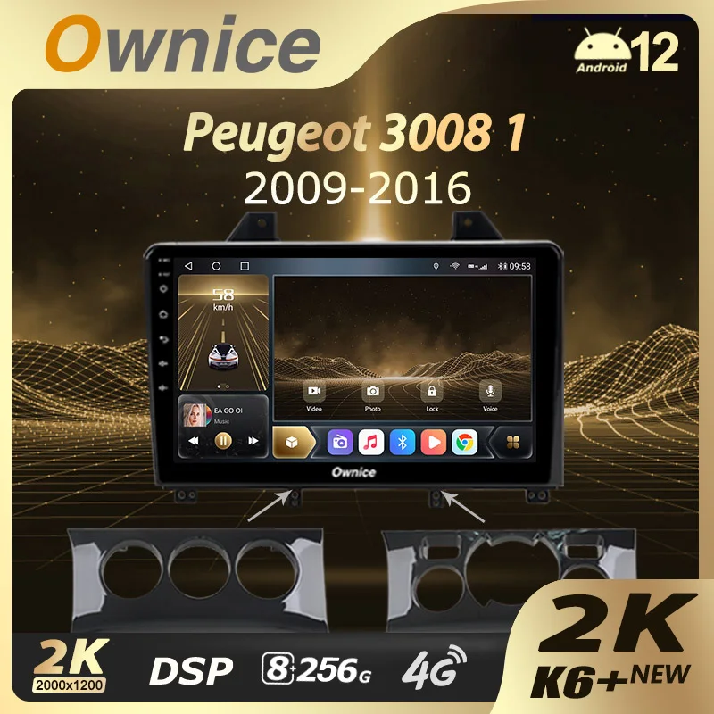 

Автомагнитола Ownice K6 + 2K для Peugeot 3008 1 2009-2016, мультимедийный видеоплеер, навигация, стерео, GPS, Android 12, 2din, 2 Din, DVD