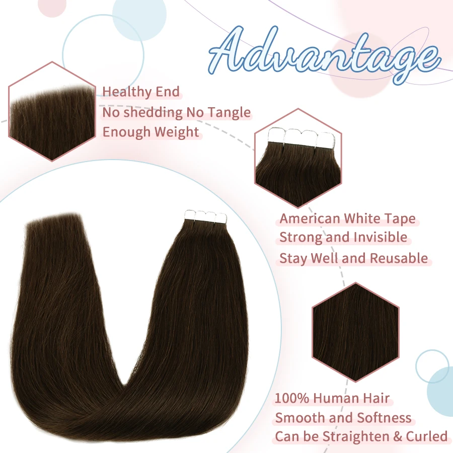 AW Mini Tape In Human Hair Extensions Invisible Seamless Skin Weft Balayage Ombre Natural Machine Remy Hair Adhesive For Salon