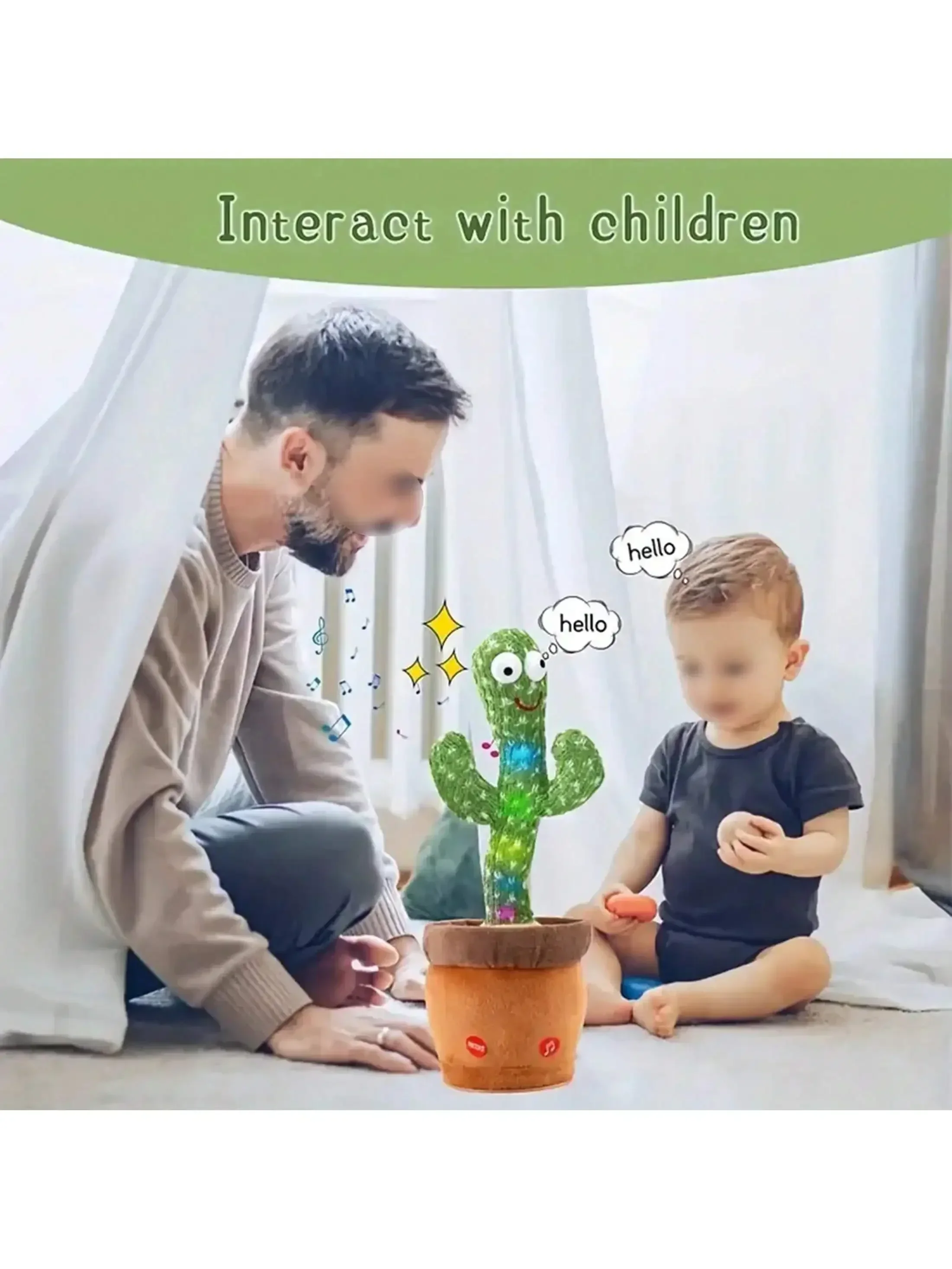 1pc-A Talking Cactus Toy That Can Be Charged Recorded and Repeated. Suitable for Spanish English and Arabic Voice Changer