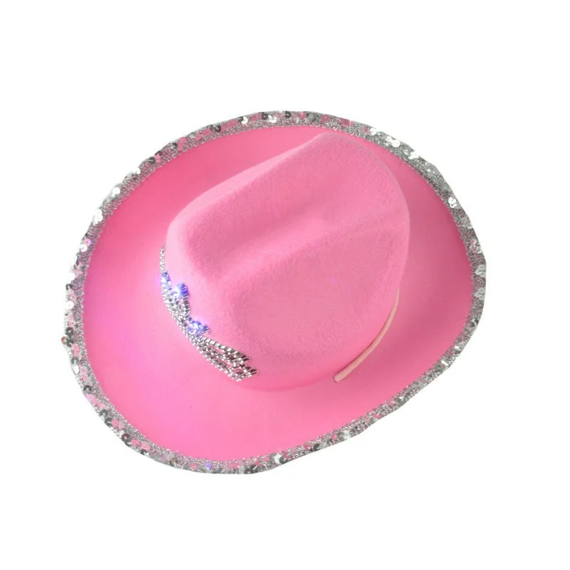 Casquettes de cowboy western pour femmes et filles, chapeau de cow-girl rose, diadème, costume de vacances, chapeau de fête, chapeau Fedora à bord plume