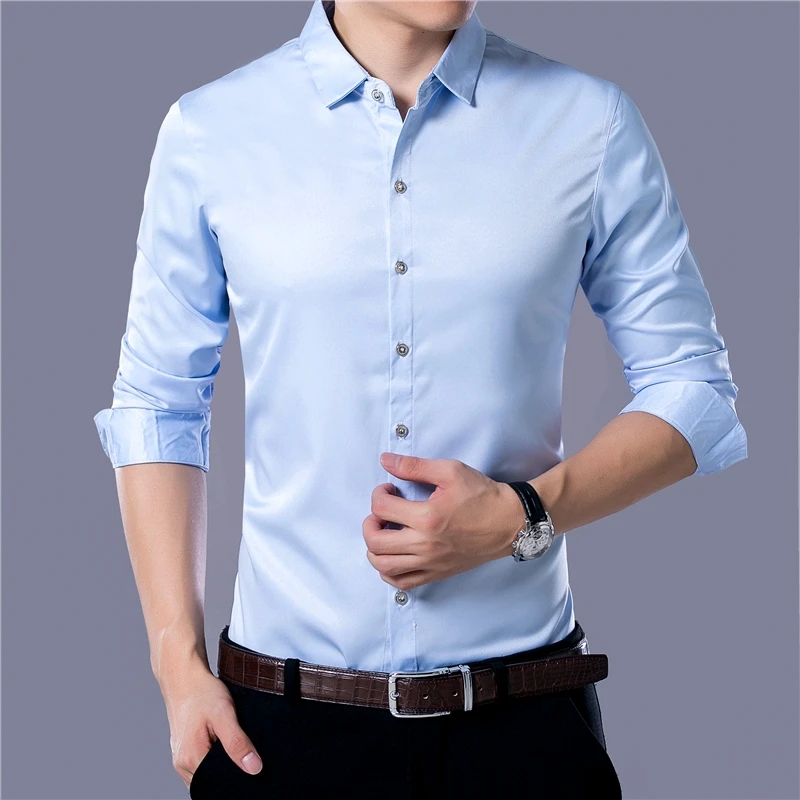 남성 캐주얼 비즈니스 긴팔 셔츠, 단색 패션