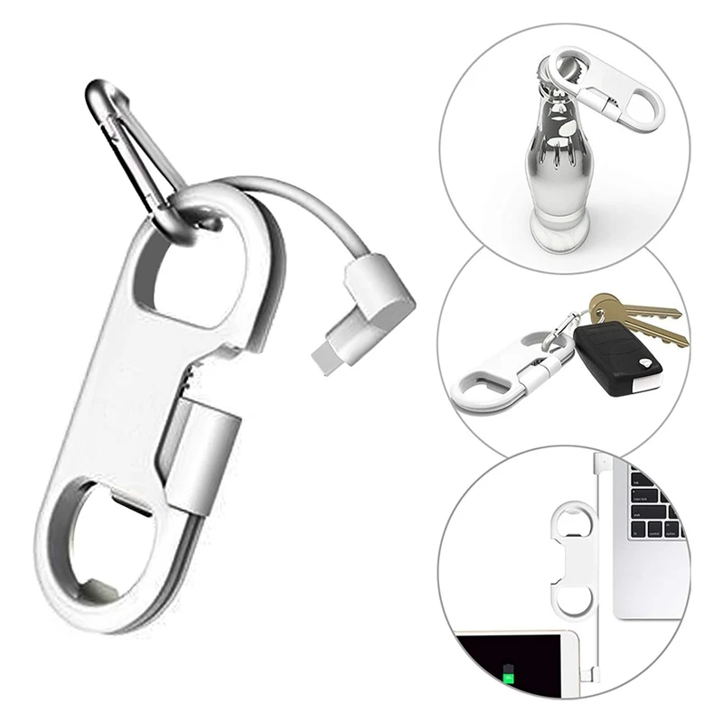 Charge Cable Keychain Aluminum Carabiner portable Multifunction Keychain USB Charging Cord Short Cable